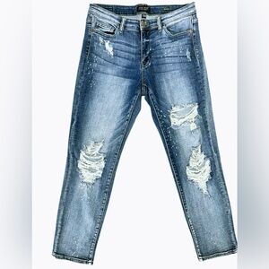 Judy Blue Paint Splatter Ripped Boyfriend Jeans - Blue | 11/30
